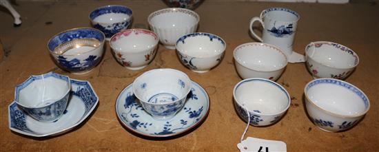 Worcester Fence pattern tea bowl and a small quantity of early Chinese and English tea wares (faults/repairs)(-)